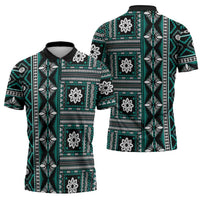 Fiji Masi Tapa Pattern Teal Zipper Polo Shirt - Polynesian Pride