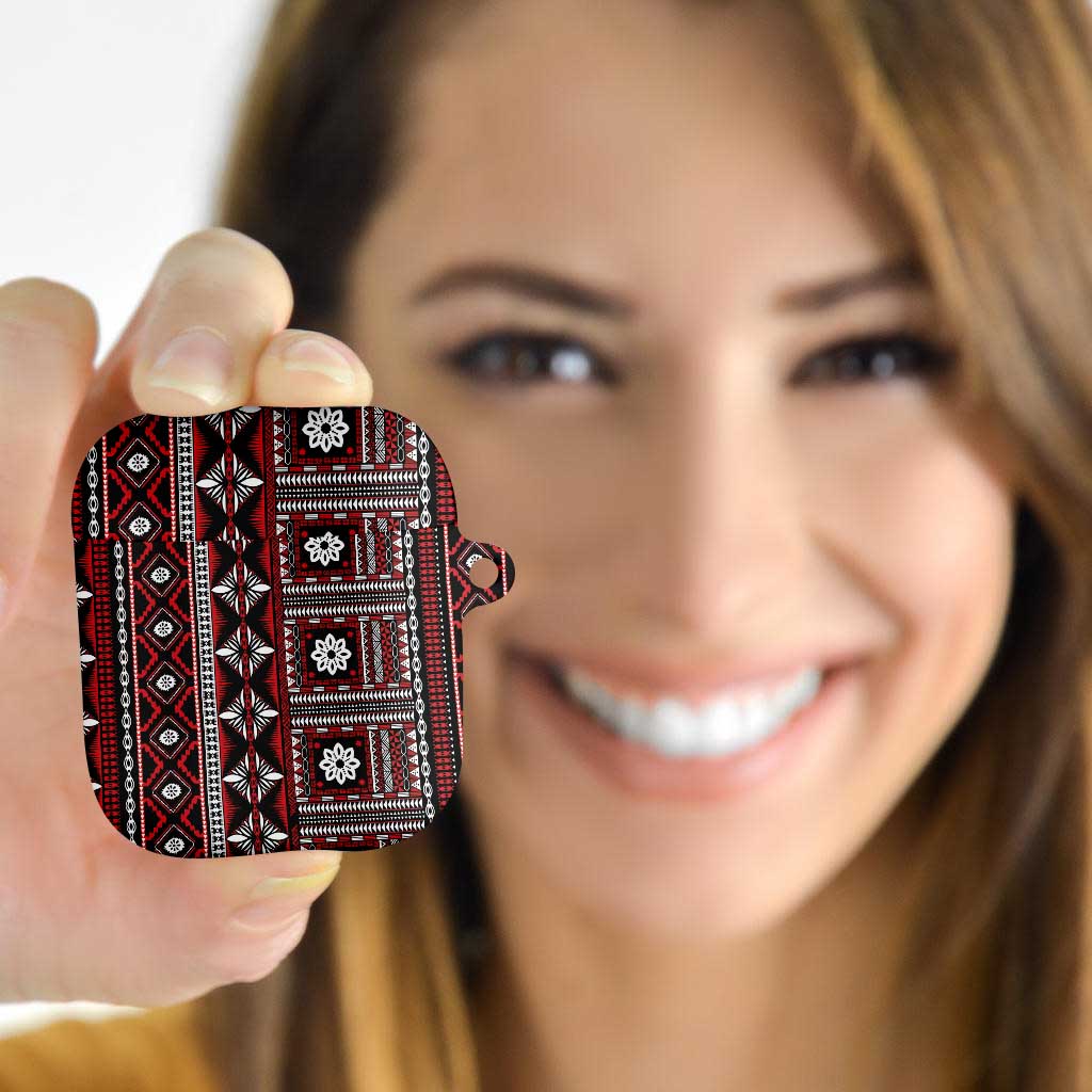 Fiji Masi Tapa Pattern Red AirPods Case - Polynesian Pride