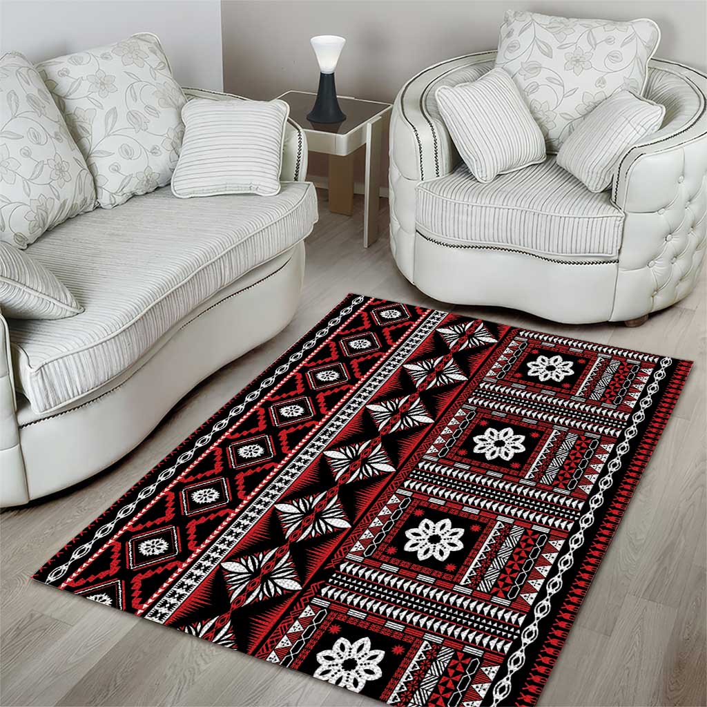 Fiji Masi Tapa Pattern Red Area Rug - Polynesian Pride