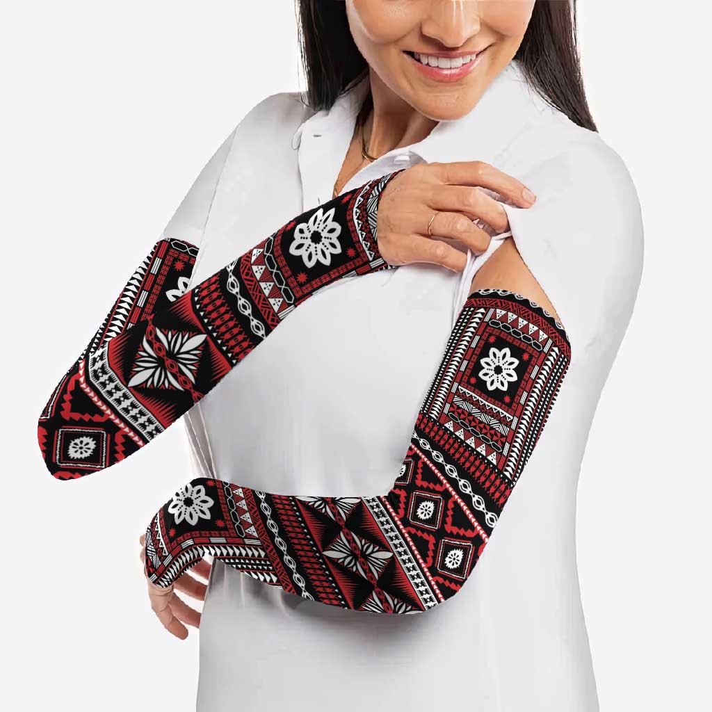 Fiji Masi Tapa Pattern Red Arm Sleeves - Polynesian Pride