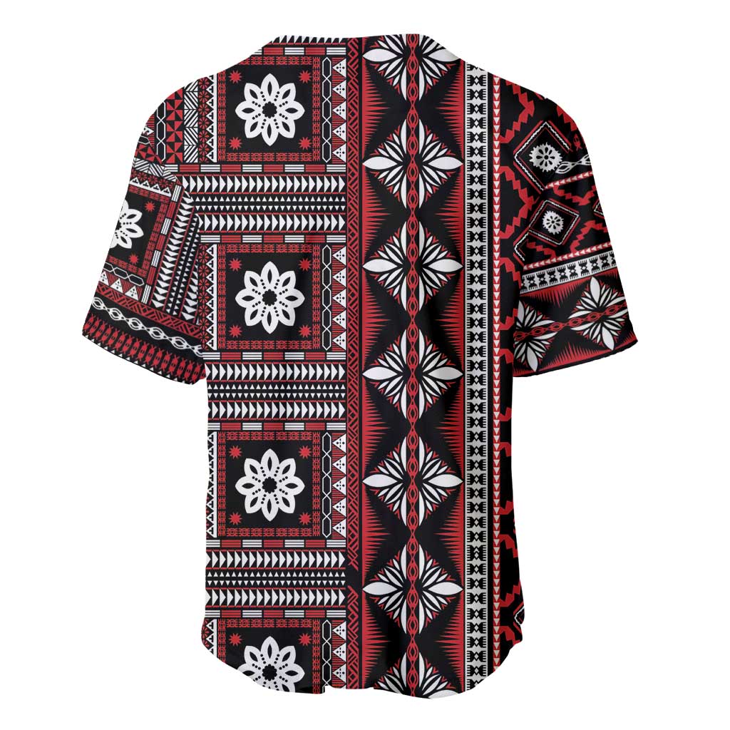 Fiji Masi Tapa Pattern Red Baseball Jersey - Polynesian Pride