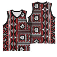 Fiji Masi Tapa Pattern Red Basketball Jersey - Polynesian Pride