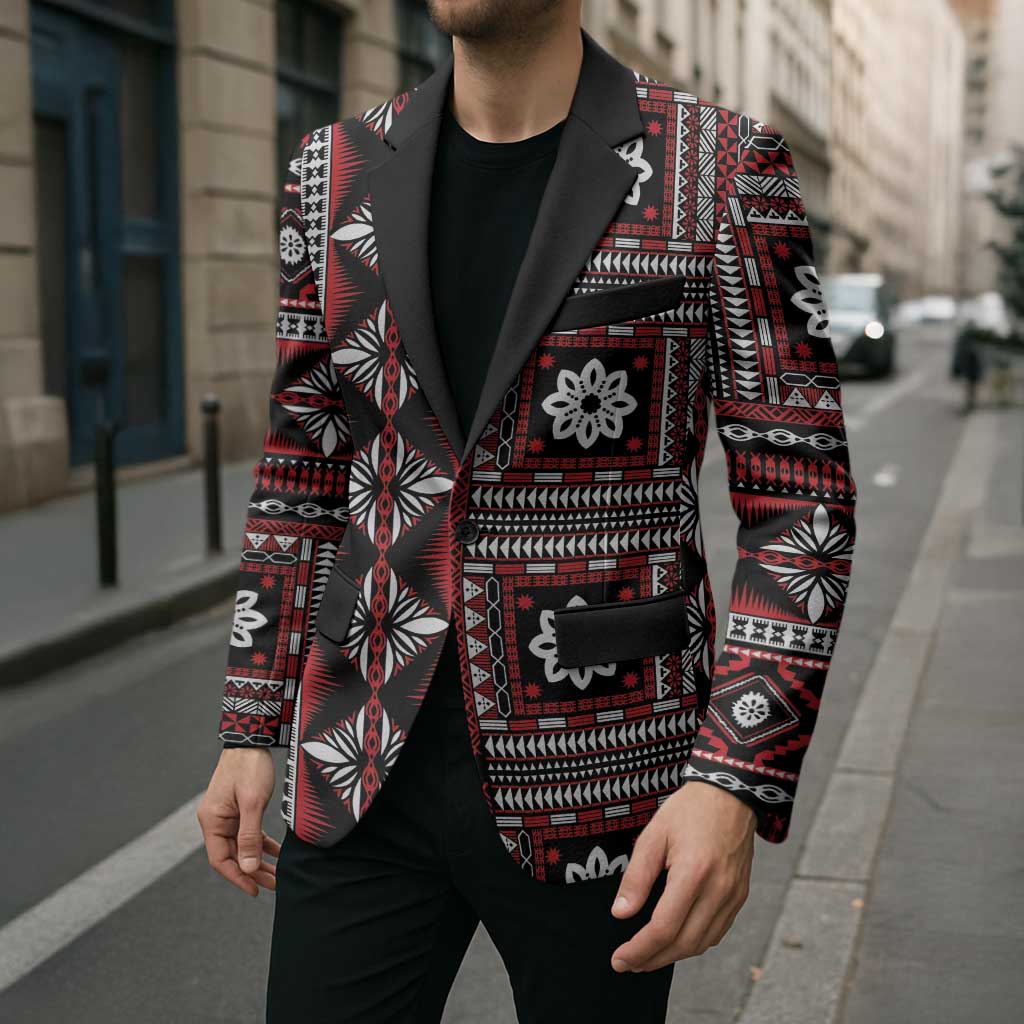 Fiji Masi Tapa Pattern Red Blazer - Polynesian Pride