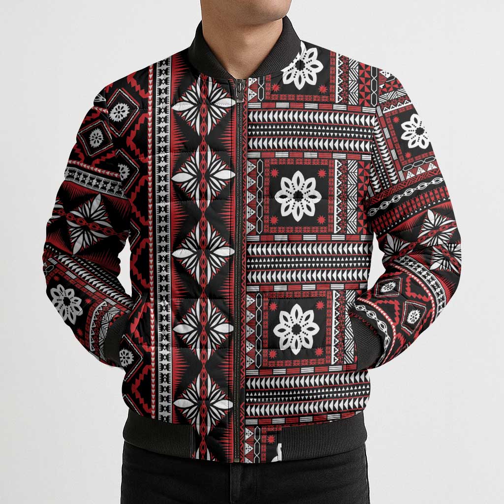Fiji Masi Tapa Pattern Red Bomber Puffer Jacket - Polynesian Pride