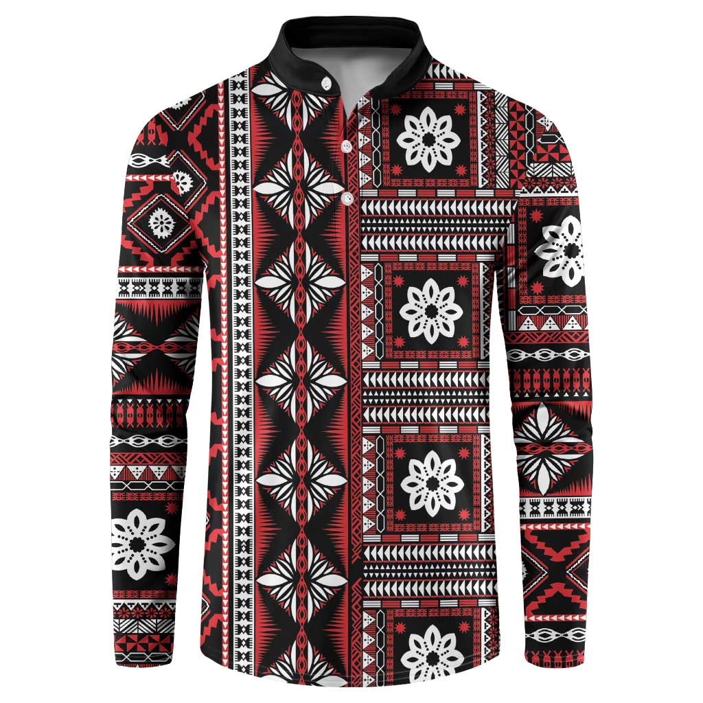 Fiji Masi Tapa Pattern Red Button Sweatshirt - Polynesian Pride