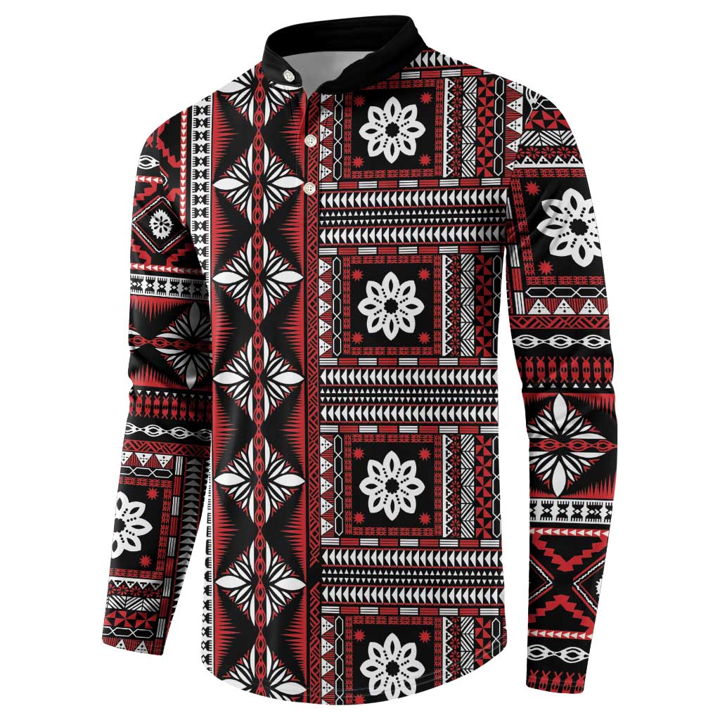 Fiji Masi Tapa Pattern Red Button Sweatshirt - Polynesian Pride