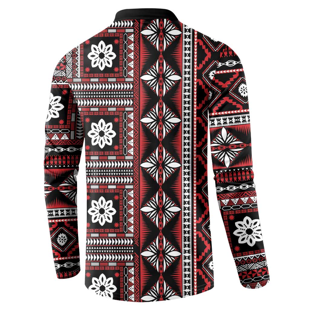 Fiji Masi Tapa Pattern Red Button Sweatshirt - Polynesian Pride