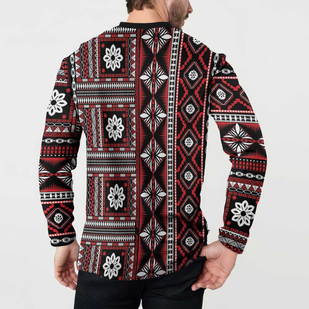 Fiji Masi Tapa Pattern Red Button Sweatshirt - Polynesian Pride