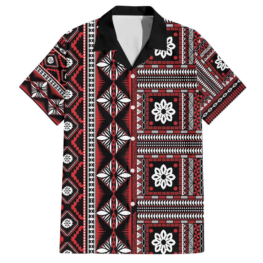 Fiji Masi Tapa Pattern Red Family Matching Long Sleeve Bodycon Dress and Hawaiian Shirt - Polynesian Pride