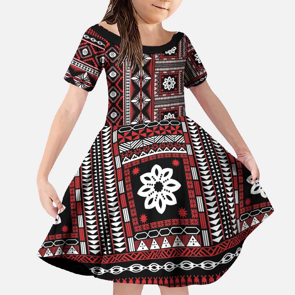 Fiji Masi Tapa Pattern Red Family Matching Mermaid Dress and Hawaiian Shirt - Polynesian Pride