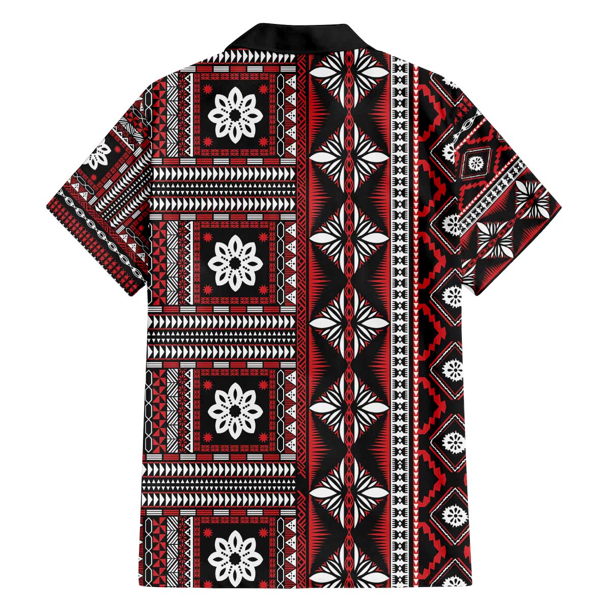 Fiji Masi Tapa Pattern Red Family Matching Off The Shoulder Long Sleeve Dress and Hawaiian Shirt - Polynesian Pride