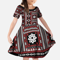 Fiji Masi Tapa Pattern Red Family Matching Summer Maxi Dress and Hawaiian Shirt - Polynesian Pride