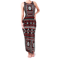 Fiji Masi Tapa Pattern Red Family Matching Tank Maxi Dress and Hawaiian Shirt - Polynesian Pride