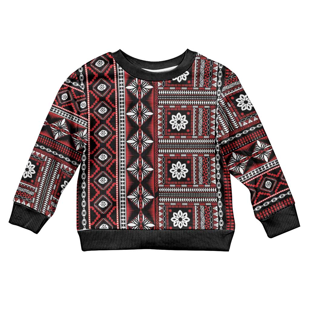 Fiji Masi Tapa Pattern Red Kid Ugly Christmas Sweater - Polynesian Pride