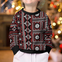 Fiji Masi Tapa Pattern Red Kid Ugly Christmas Sweater - Polynesian Pride