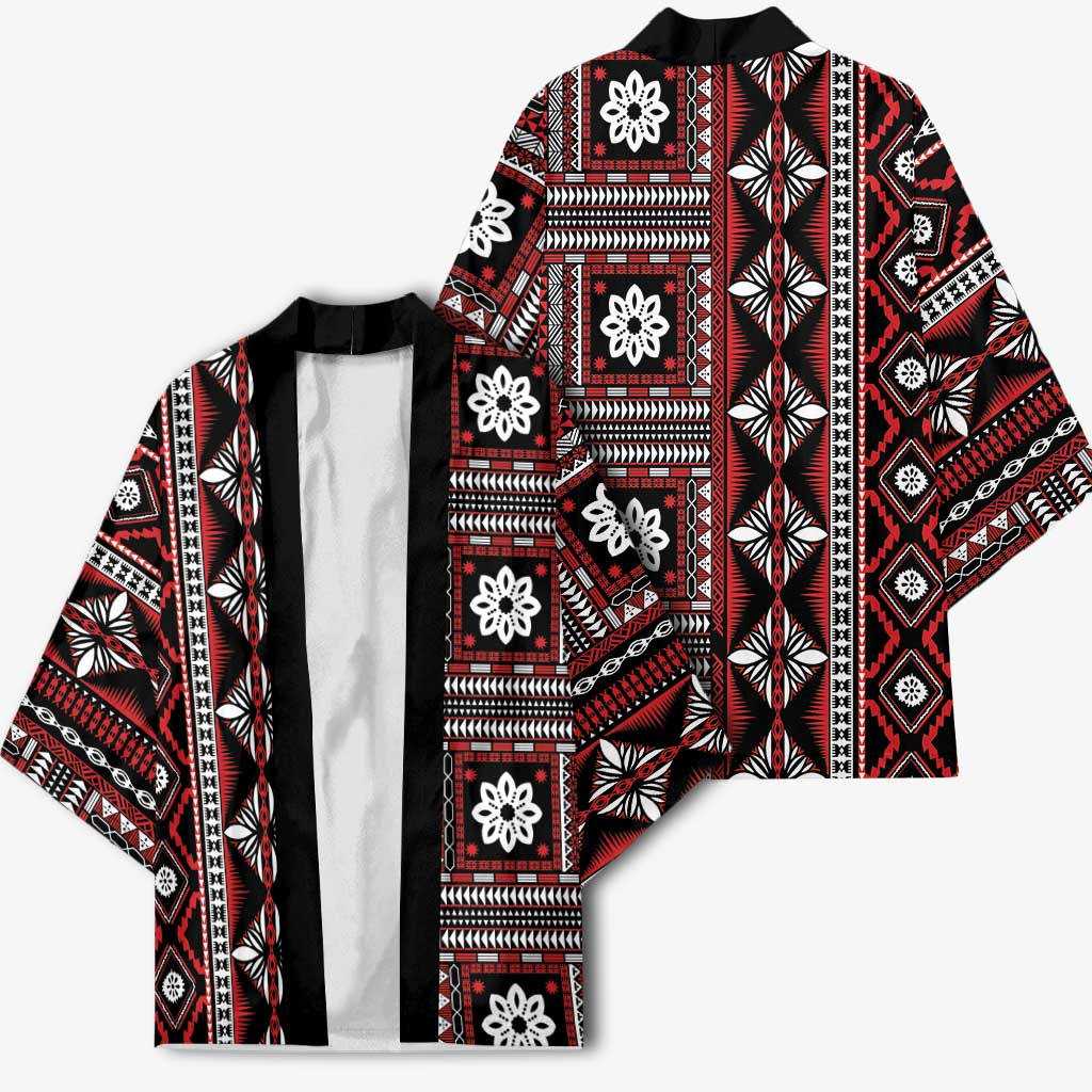 Fiji Masi Tapa Pattern Red Kimono - Polynesian Pride