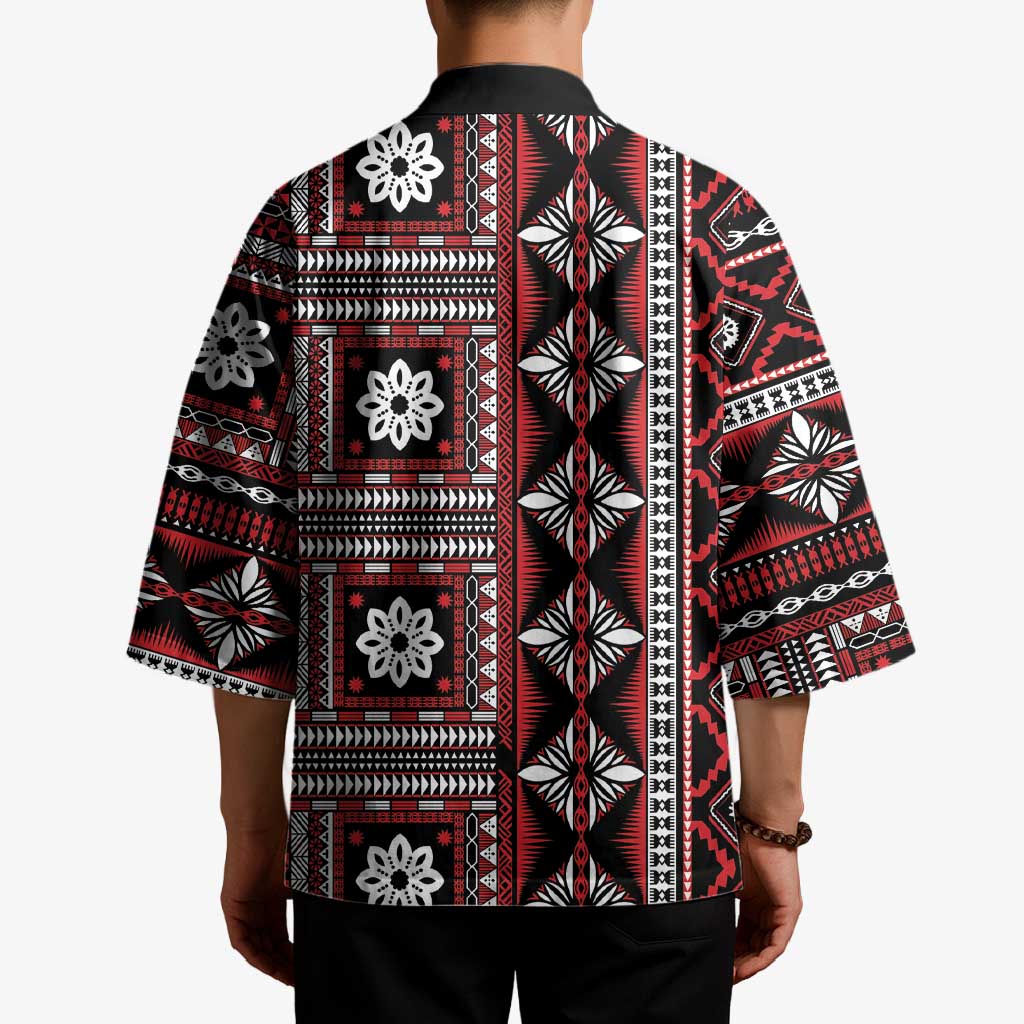 Fiji Masi Tapa Pattern Red Kimono - Polynesian Pride