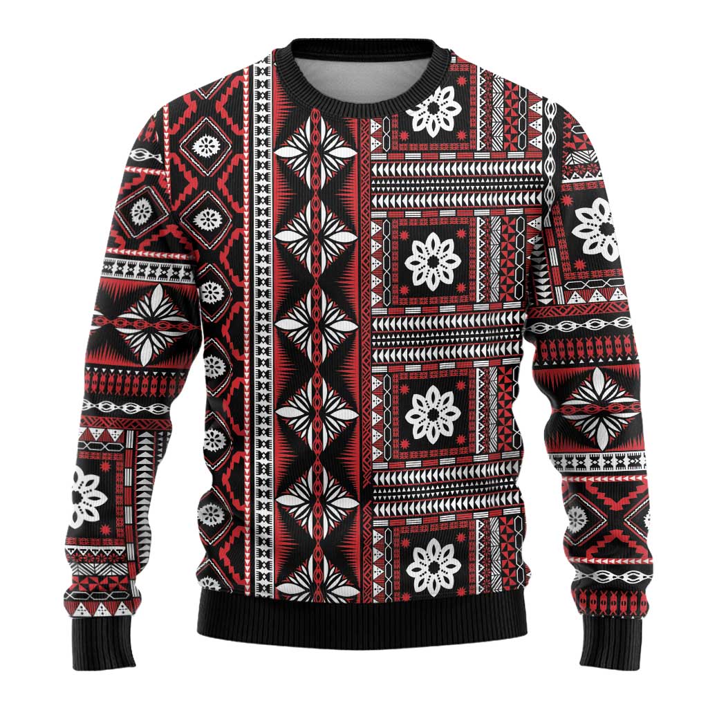 Fiji Masi Tapa Pattern Red Ugly Christmas Sweater - Polynesian Pride
