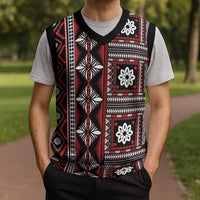 Fiji Masi Tapa Pattern Red Christmas Knitted V-Neck Vest - Polynesian Pride