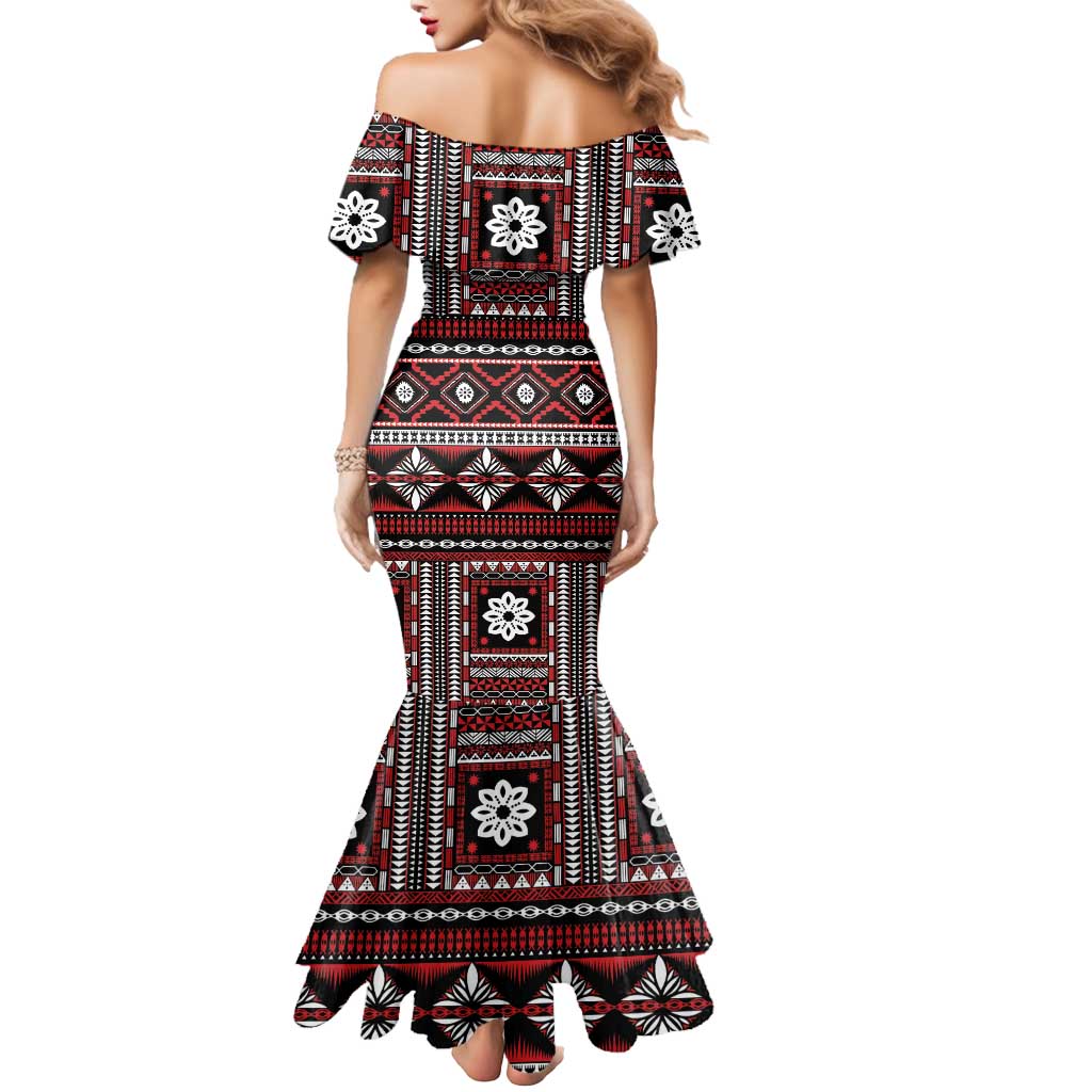 Fiji Masi Tapa Pattern Red Mermaid Dress - Polynesian Pride