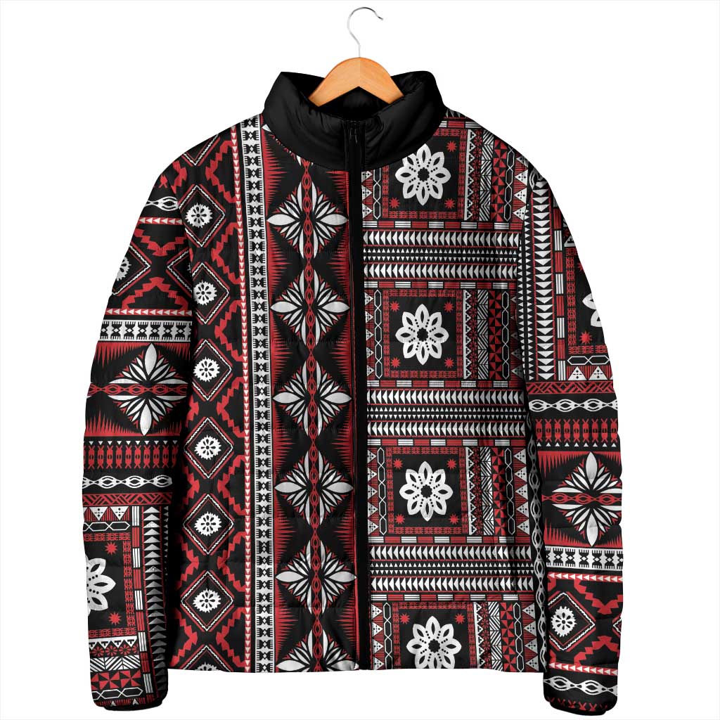 Fiji Masi Tapa Pattern Red Padded Jacket - Polynesian Pride