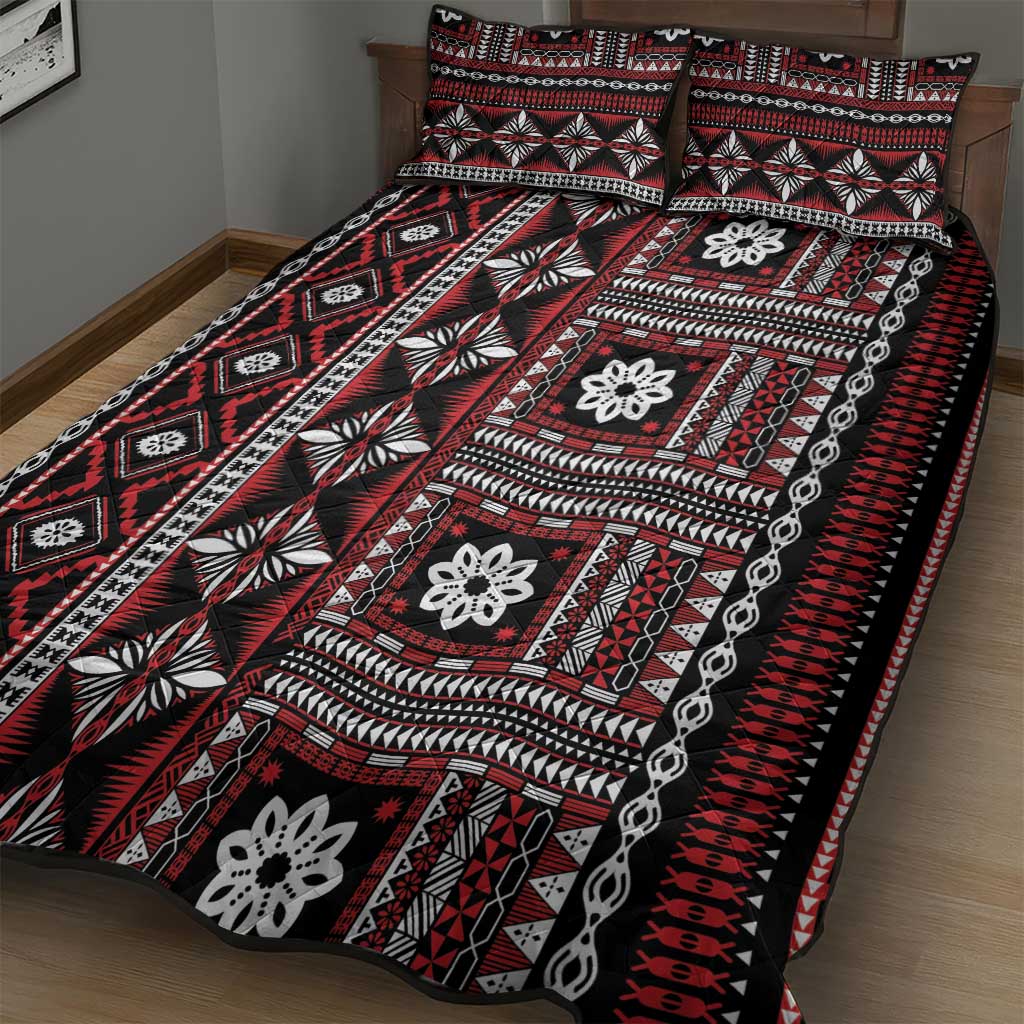 Fiji Masi Tapa Pattern Red Quilt Bed Set - Polynesian Pride