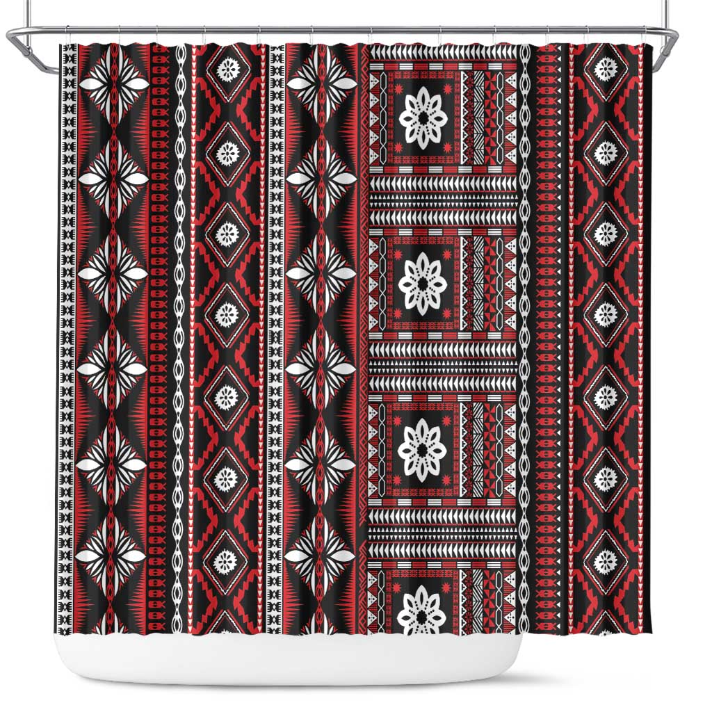 Fiji Masi Tapa Pattern Red Shower Curtain - Polynesian Pride