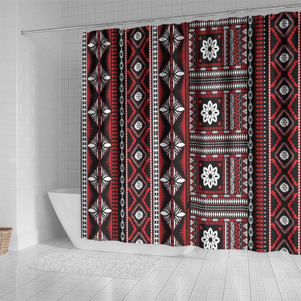 Fiji Masi Tapa Pattern Red Shower Curtain - Polynesian Pride