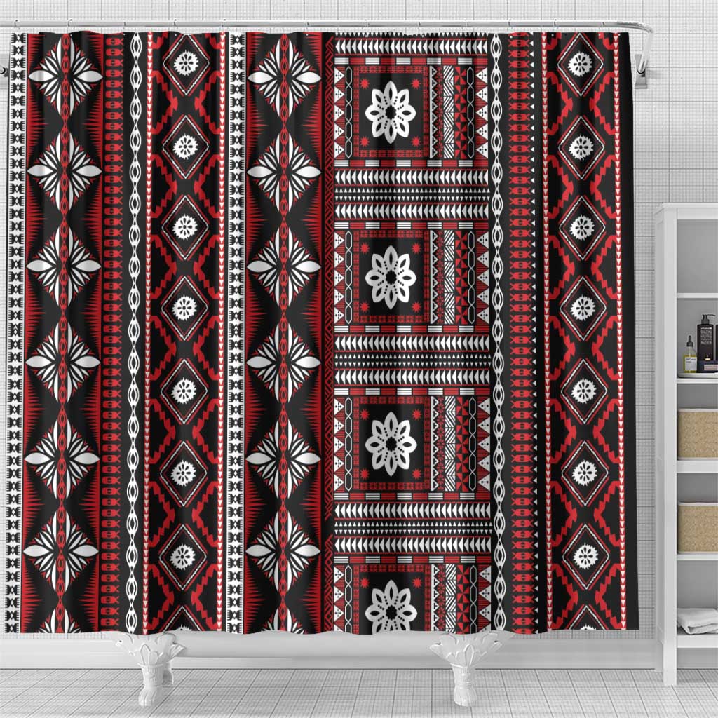 Fiji Masi Tapa Pattern Red Shower Curtain - Polynesian Pride