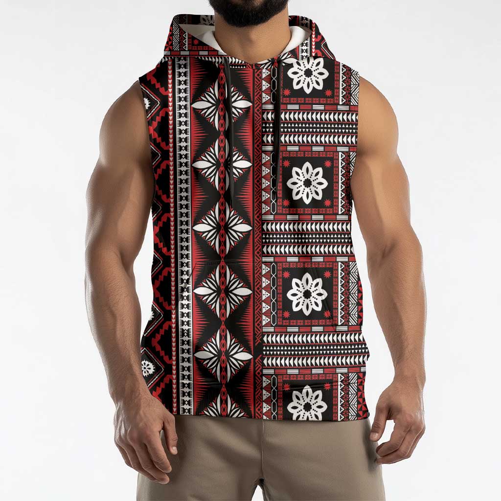Fiji Masi Tapa Pattern Red Sleeveless Hoodie - Polynesian Pride