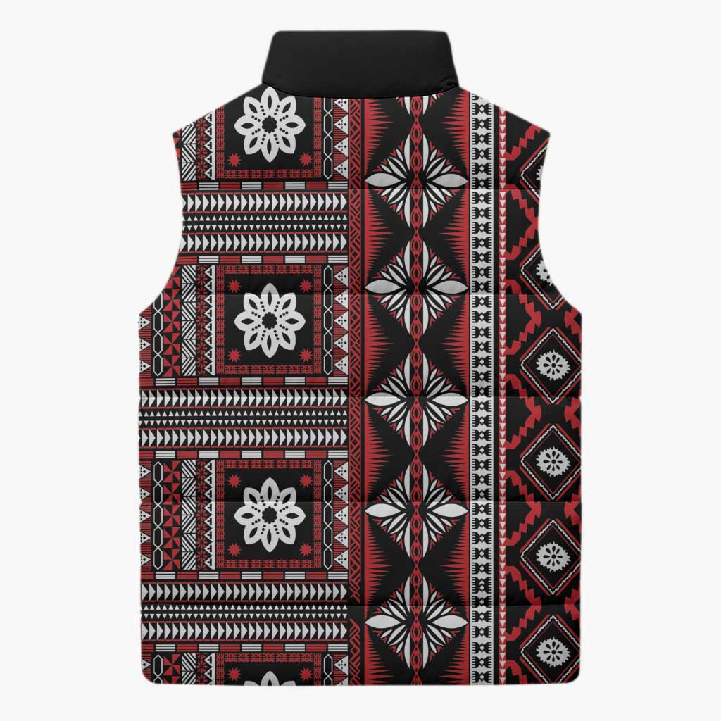 Fiji Masi Tapa Pattern Red Sleeveless Puffer Jacket - Polynesian Pride