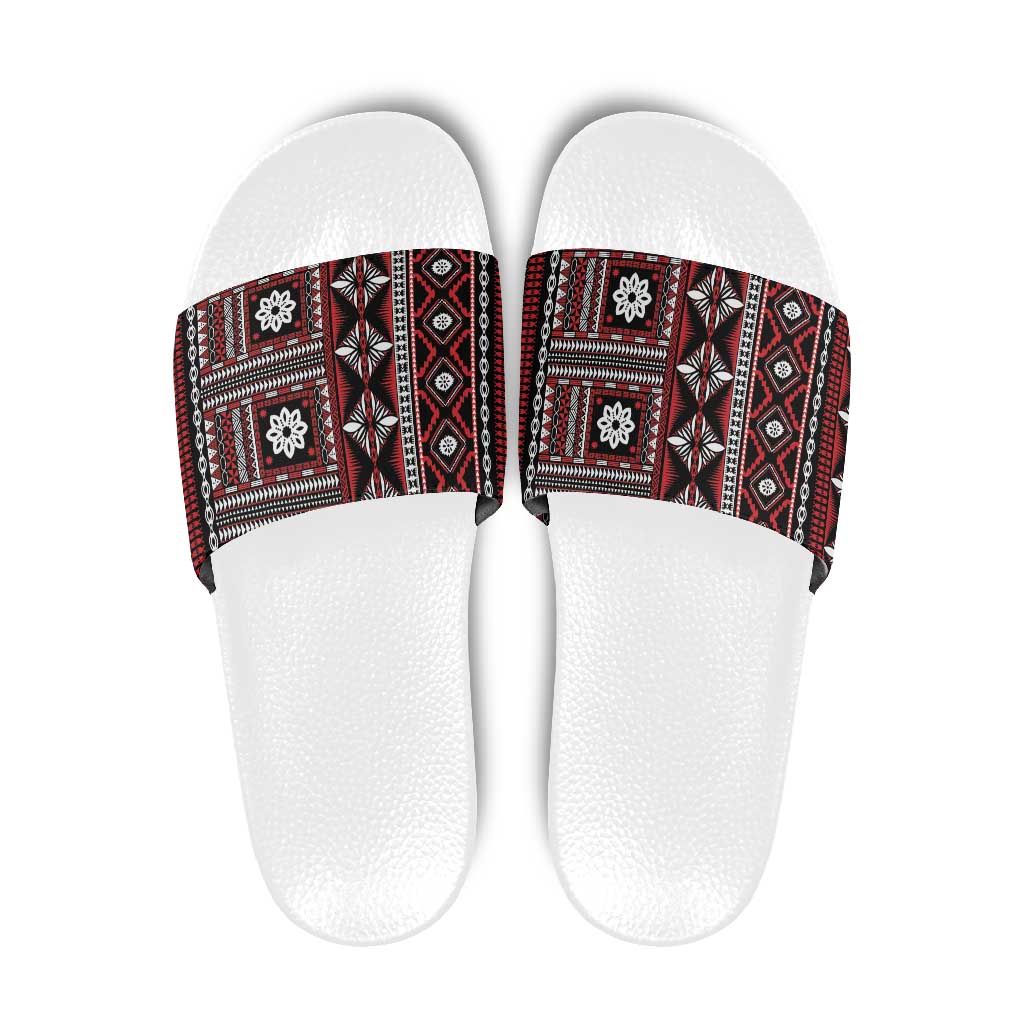 Fiji Masi Tapa Pattern Red Slide Sandals - Polynesian Pride