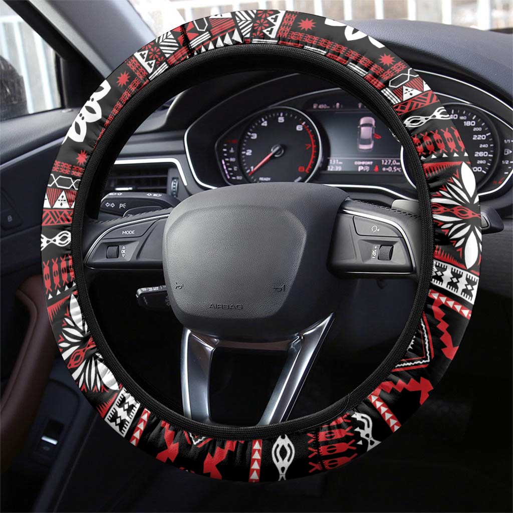 Fiji Masi Tapa Pattern Red Steering Wheel Cover - Polynesian Pride