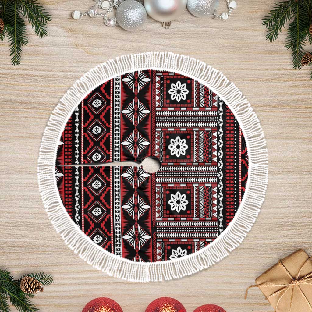 Fiji Masi Tapa Pattern Red Tree Skirt - Polynesian Pride