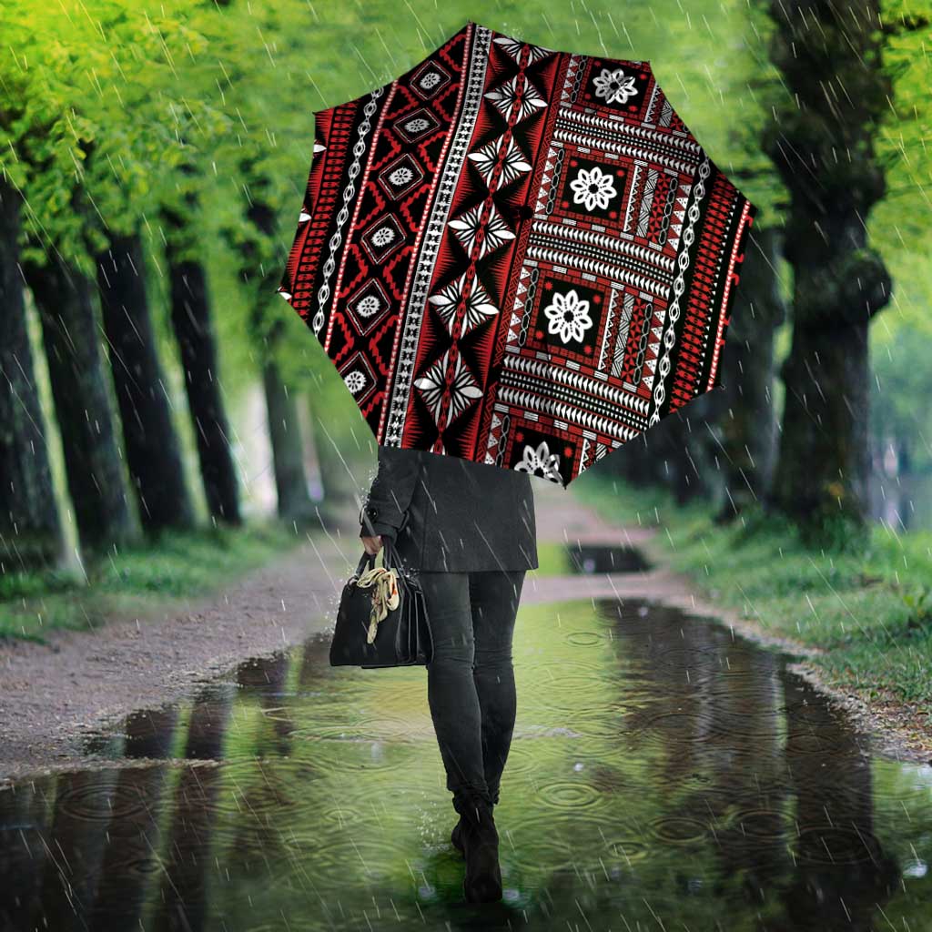 Fiji Masi Tapa Pattern Red Umbrella - Polynesian Pride