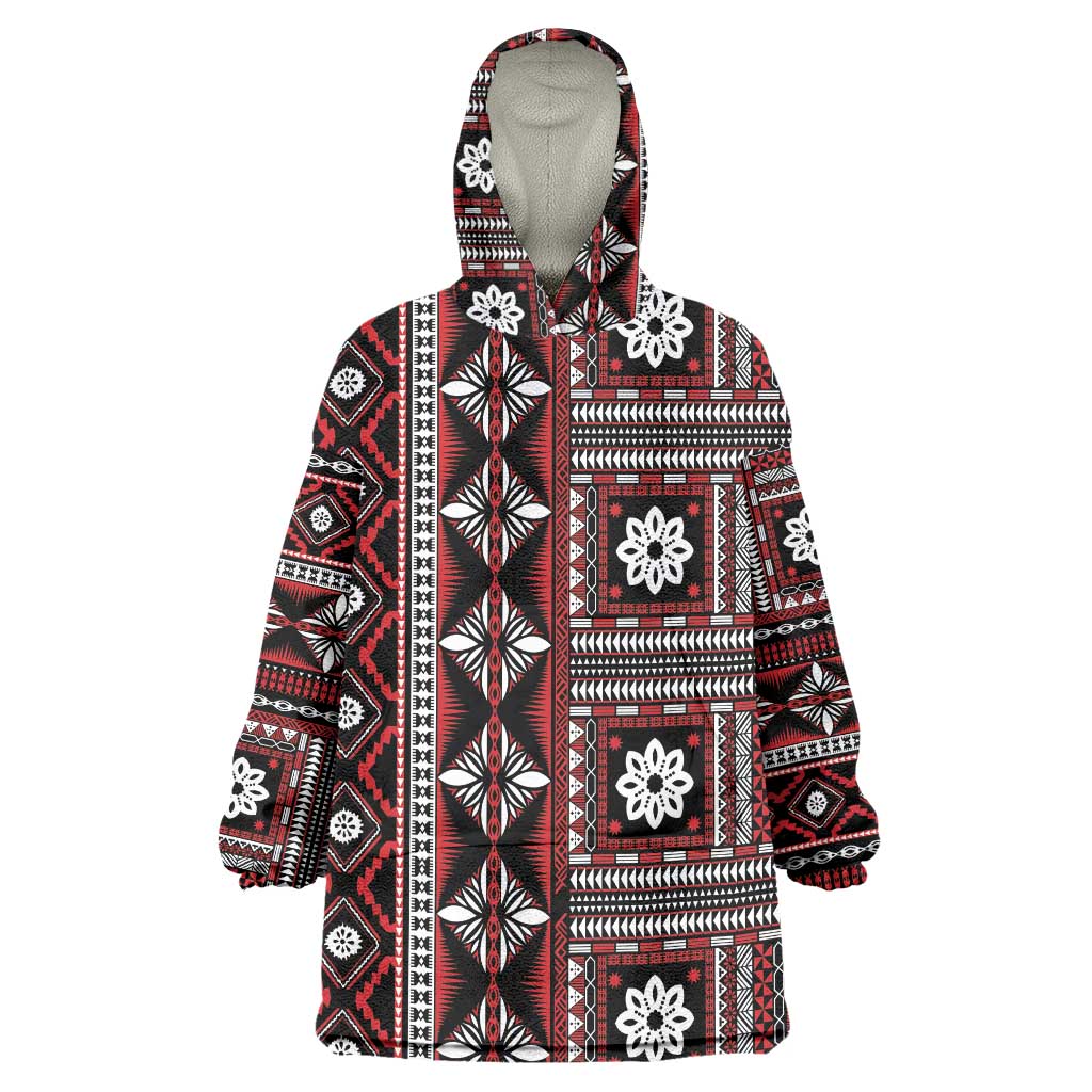 Fiji Masi Tapa Pattern Red Wearable Blanket Hoodie - Polynesian Pride
