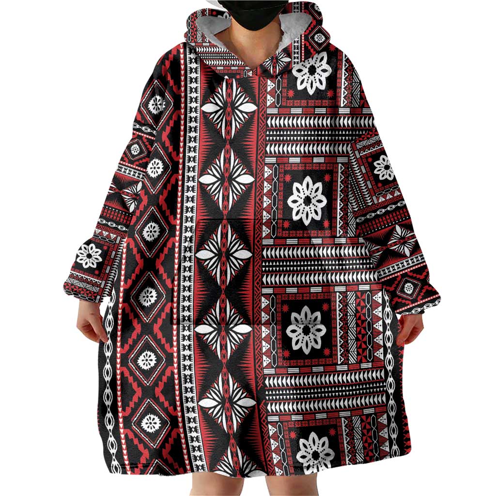 Fiji Masi Tapa Pattern Red Wearable Blanket Hoodie - Polynesian Pride