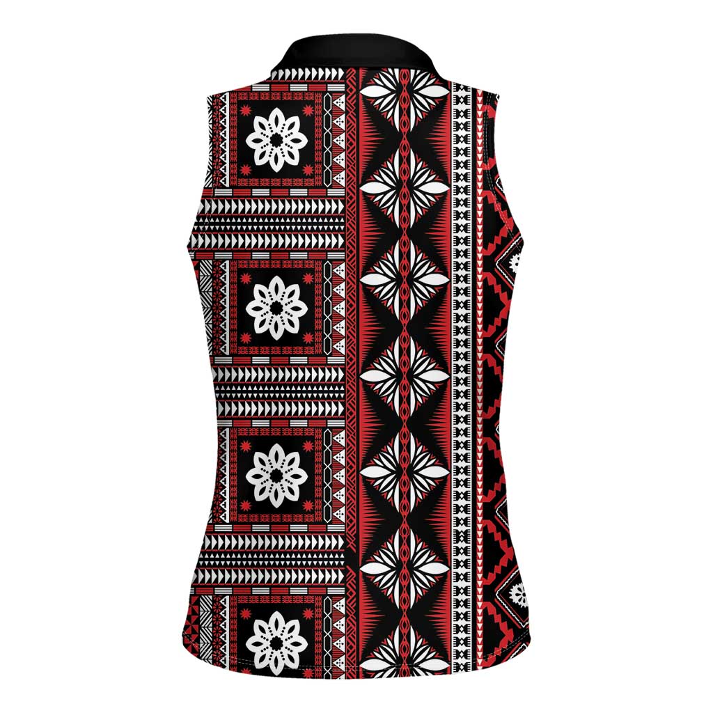 Fiji Masi Tapa Pattern Red Women Sleeveless Polo Shirt - Polynesian Pride