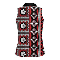 Fiji Masi Tapa Pattern Red Women Sleeveless Polo Shirt - Polynesian Pride