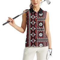Fiji Masi Tapa Pattern Red Women Sleeveless Polo Shirt - Polynesian Pride