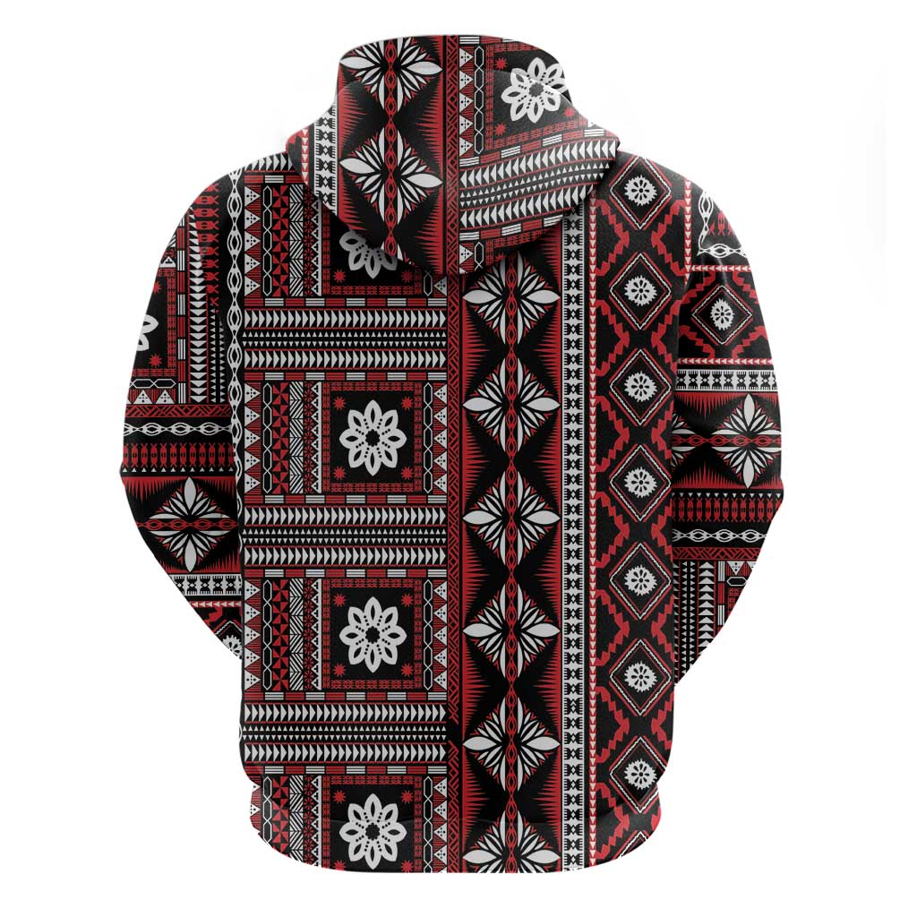Fiji Masi Tapa Pattern Red Zip Hoodie - Polynesian Pride