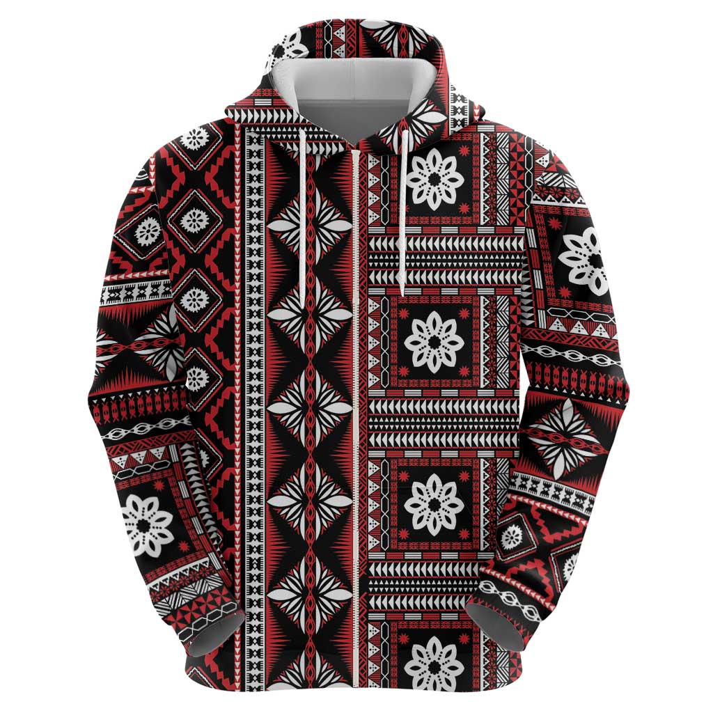 Fiji Masi Tapa Pattern Red Zip Hoodie - Polynesian Pride