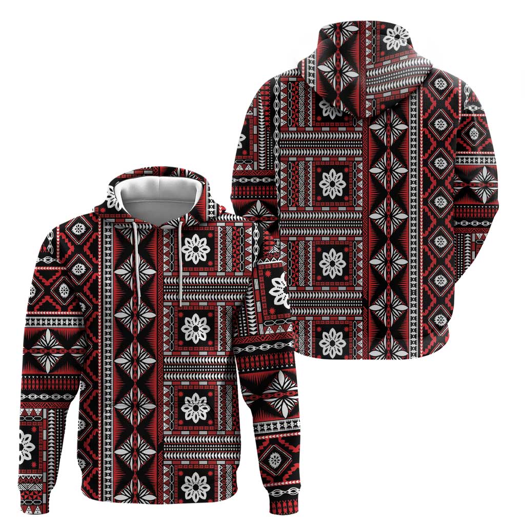 Fiji Masi Tapa Pattern Red Zip Hoodie - Polynesian Pride