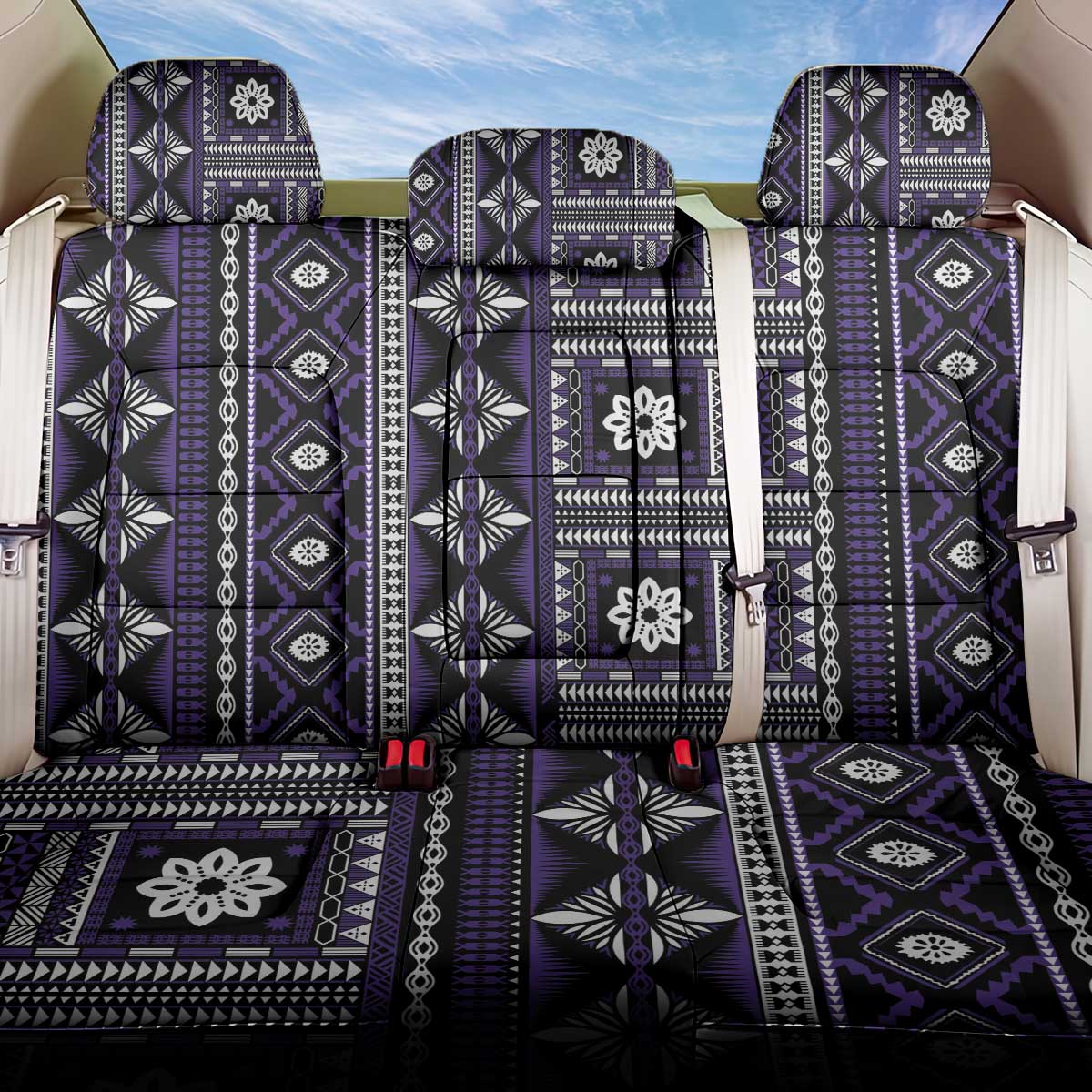 Fiji Masi Tapa Pattern Purple Back Car Seat Cover - Polynesian Pride