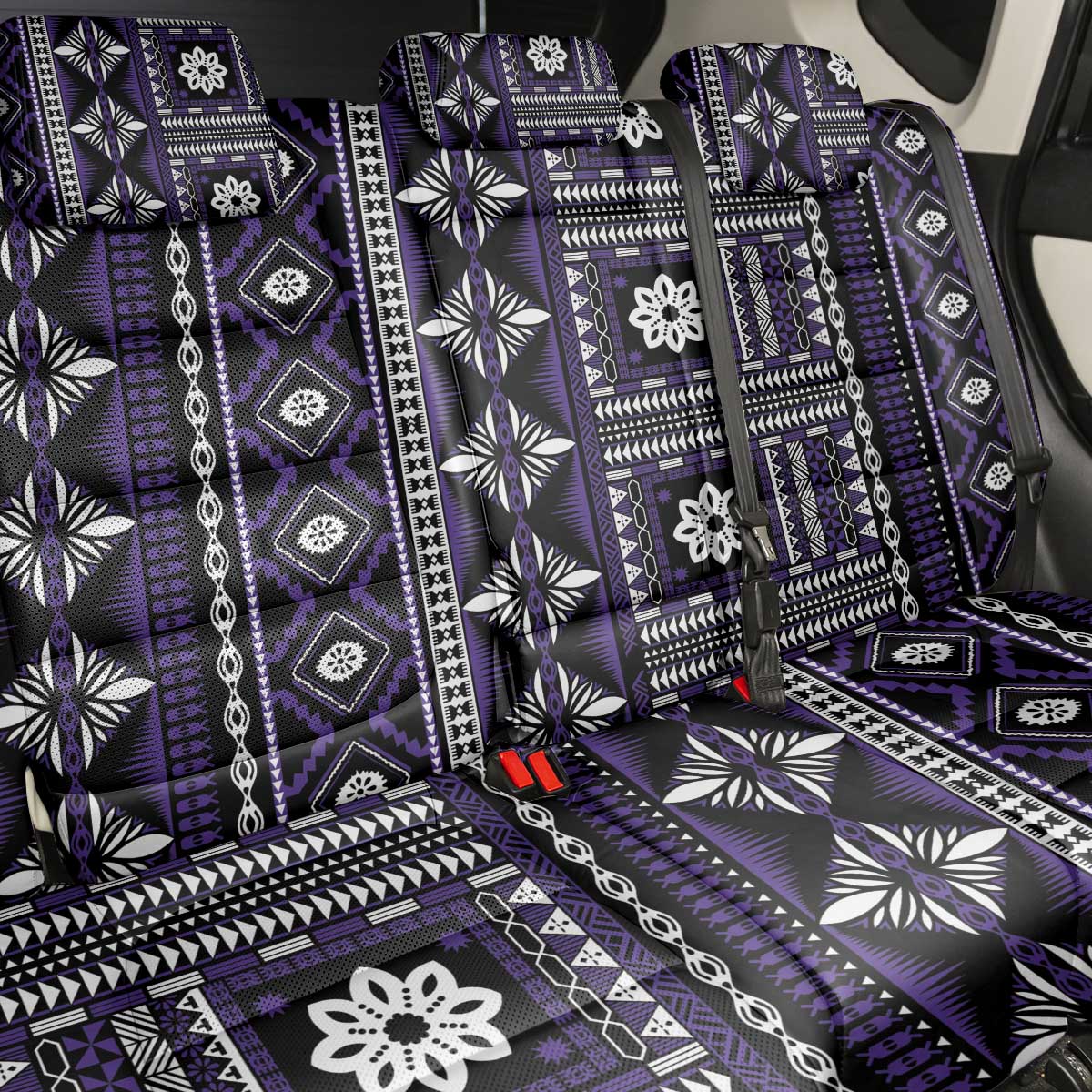 Fiji Masi Tapa Pattern Purple Back Car Seat Cover - Polynesian Pride