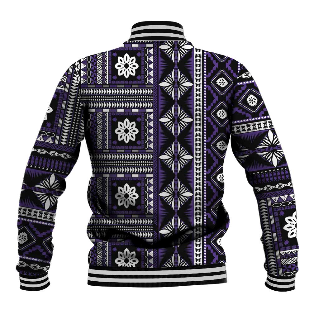 Fiji Masi Tapa Pattern Purple Baseball Jacket - Polynesian Pride