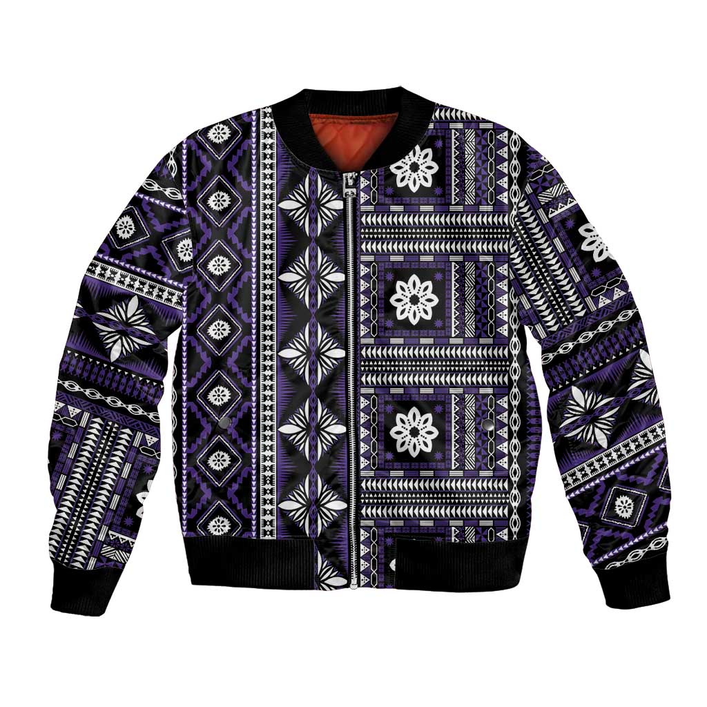 Fiji Masi Tapa Pattern Purple Bomber Jacket - Polynesian Pride