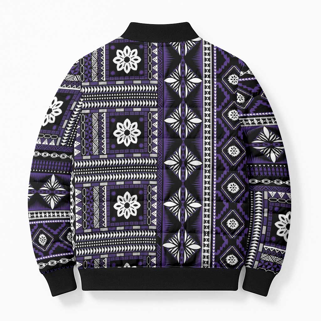Fiji Masi Tapa Pattern Purple Bomber Puffer Jacket - Polynesian Pride