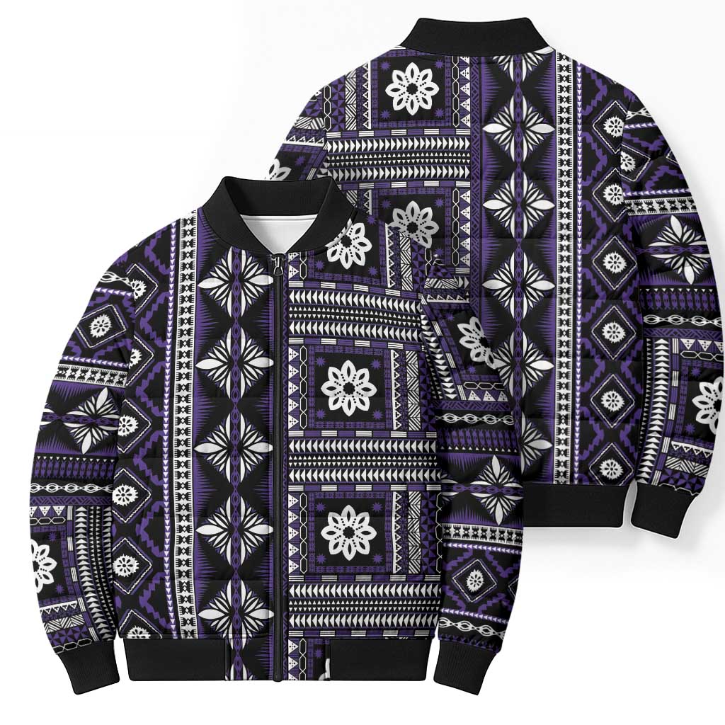 Fiji Masi Tapa Pattern Purple Bomber Puffer Jacket - Polynesian Pride