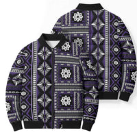 Fiji Masi Tapa Pattern Purple Bomber Puffer Jacket - Polynesian Pride